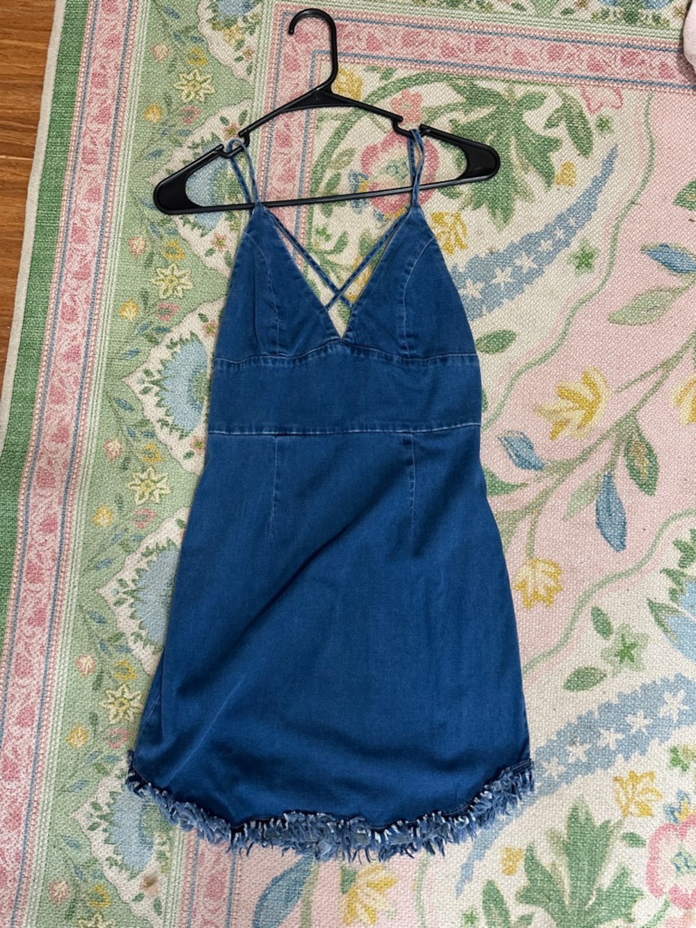 Denim Slip Dress with Crisscross Straps